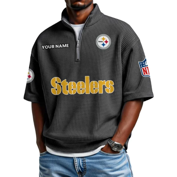 Pittsburgh Steelers Polo Shirt 2026 New Men's Quarter Zip Waffle Knit