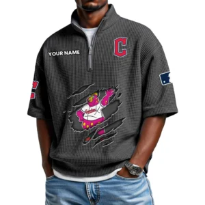 Cleveland Guardians Polo Shirt 2026 New Men's Quarter Zip Waffle Knit