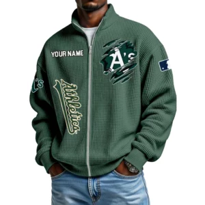 Athletics Men’s Full Zip Waffle Knit Long Sleeve Sweatshirt Customize Name