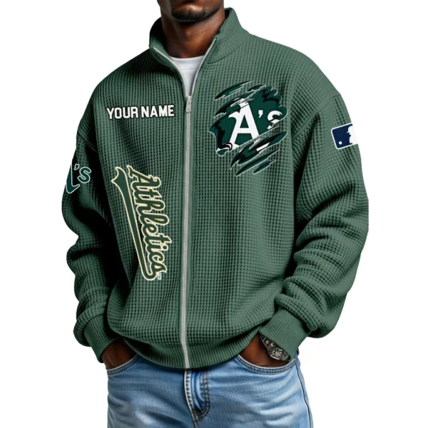 Athletics Men’s Full Zip Waffle Knit Long Sleeve Sweatshirt Customize Name