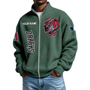Arizona Diamondbacks Men’s Full Zip Waffle Knit Long Sleeve Sweatshirt Customize Name