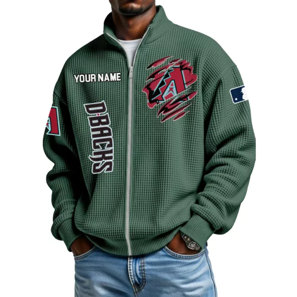 Arizona Diamondbacks Men’s Full Zip Waffle Knit Long Sleeve Sweatshirt Customize Name
