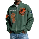 Baltimore Orioles Men’s Full Zip Waffle Knit Long Sleeve Sweatshirt Customize Name