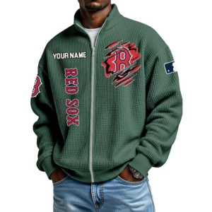 Boston Red Sox Men’s Full Zip Waffle Knit Long Sleeve Sweatshirt Customize Name