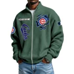 Chicago Cubs Men’s Full Zip Waffle Knit Long Sleeve Sweatshirt Customize Name