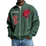 Cincinnati Reds Men’s Full Zip Waffle Knit Long Sleeve Sweatshirt Customize Name
