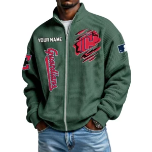 Cleveland Guardians Men’s Full Zip Waffle Knit Long Sleeve Sweatshirt Customize Name