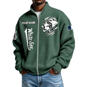 Chicago White Sox Men’s Full Zip Waffle Knit Long Sleeve Sweatshirt Customize Name