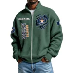 Houston Astros Men’s Full Zip Waffle Knit Long Sleeve Sweatshirt Customize Name