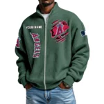 Los Angeles Angels Men’s Full Zip Waffle Knit Long Sleeve Sweatshirt Customize Name