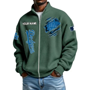 Los Angeles Dodgers Men’s Full Zip Waffle Knit Long Sleeve Sweatshirt Customize Name