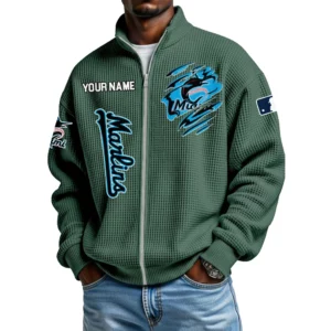 Miami Marlins Men’s Full Zip Waffle Knit Long Sleeve Sweatshirt Customize Name