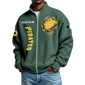 Pittsburgh Pirates Men’s Full Zip Waffle Knit Long Sleeve Sweatshirt Customize Name