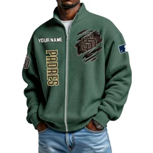 San Diego Padres Men’s Full Zip Waffle Knit Long Sleeve Sweatshirt Customize Name
