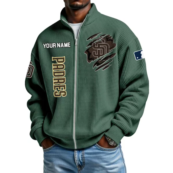 San Diego Padres Men’s Full Zip Waffle Knit Long Sleeve Sweatshirt Customize Name