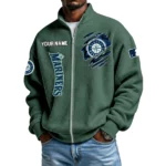 Seattle Mariners Men’s Full Zip Waffle Knit Long Sleeve Sweatshirt Customize Name