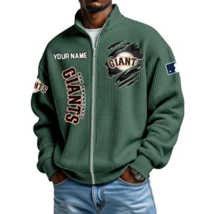 San Francisco Giants Men’s Full Zip Waffle Knit Long Sleeve Sweatshirt Customize Name