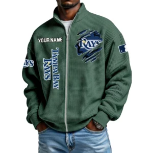 Tampa Bay Rays Men’s Full Zip Waffle Knit Long Sleeve Sweatshirt Customize Name