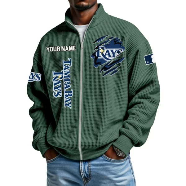 Tampa Bay Rays Men’s Full Zip Waffle Knit Long Sleeve Sweatshirt Customize Name
