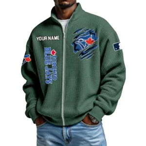 Toronto Blue Jays Men’s Full Zip Waffle Knit Long Sleeve Sweatshirt Customize Name