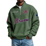 Atlanta Braves Waffle Knit Quarter-Zip Long Sleeve Shirt Customize Name