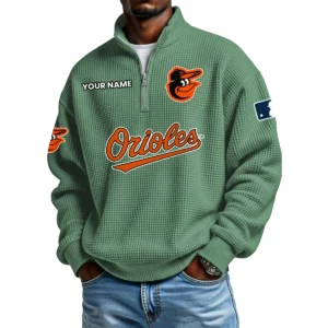 Baltimore Orioles Waffle Knit Quarter-Zip Long Sleeve Shirt Customize Name