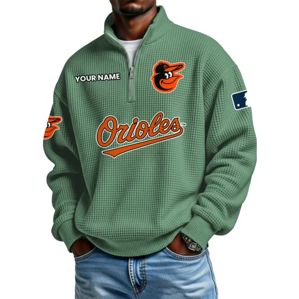 Baltimore Orioles Waffle Knit Quarter-Zip Long Sleeve Shirt Customize Name