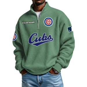 Chicago Cubs Waffle Knit Quarter-Zip Long Sleeve Shirt Customize Name