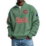Cincinnati Reds Waffle Knit Quarter-Zip Long Sleeve Shirt Customize Name