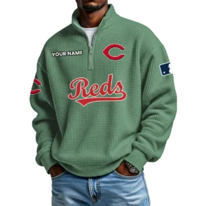 Cincinnati Reds Waffle Knit Quarter-Zip Long Sleeve Shirt Customize Name