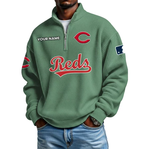 Cincinnati Reds Waffle Knit Quarter-Zip Long Sleeve Shirt Customize Name
