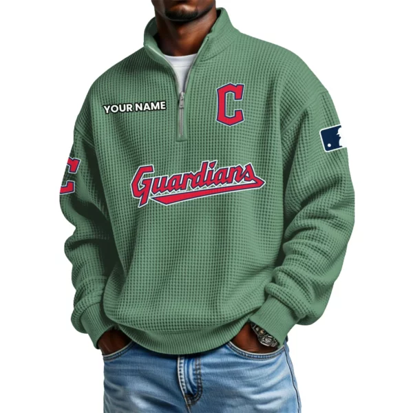 Cleveland Guardians Waffle Knit Quarter-Zip Long Sleeve Shirt Customize Name