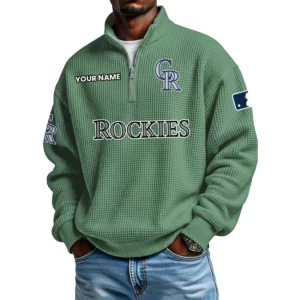 Colorado Rockies Waffle Knit Quarter-Zip Long Sleeve Shirt Customize Name