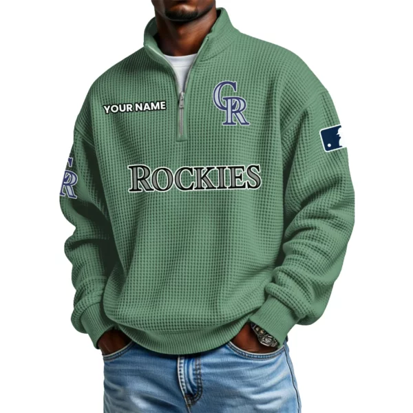 Colorado Rockies Waffle Knit Quarter-Zip Long Sleeve Shirt Customize Name
