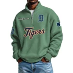 Detroit Tigers Waffle Knit Quarter-Zip Long Sleeve Shirt Customize Name