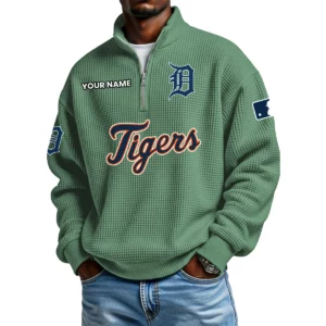 Detroit Tigers Waffle Knit Quarter-Zip Long Sleeve Shirt Customize Name