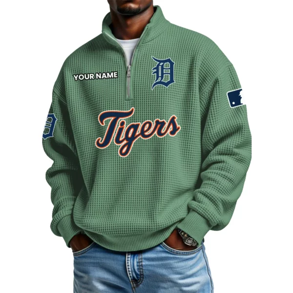 Detroit Tigers Waffle Knit Quarter-Zip Long Sleeve Shirt Customize Name