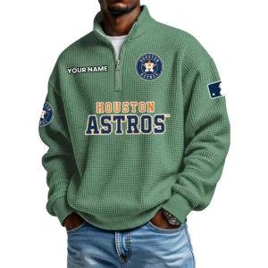 Houston Astros Waffle Knit Quarter-Zip Long Sleeve Shirt Customize Name