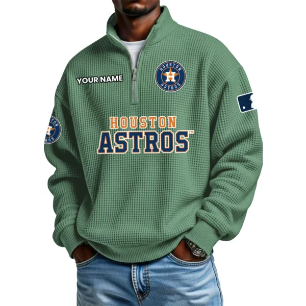 Houston Astros Waffle Knit Quarter-Zip Long Sleeve Shirt Customize Name