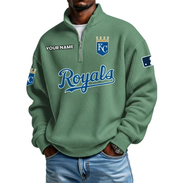 Kansas City Royals Waffle Knit Quarter-Zip Long Sleeve Shirt Customize Name