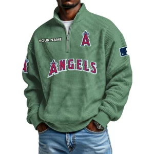 Los Angeles Angels Waffle Knit Quarter-Zip Long Sleeve Shirt Customize Name