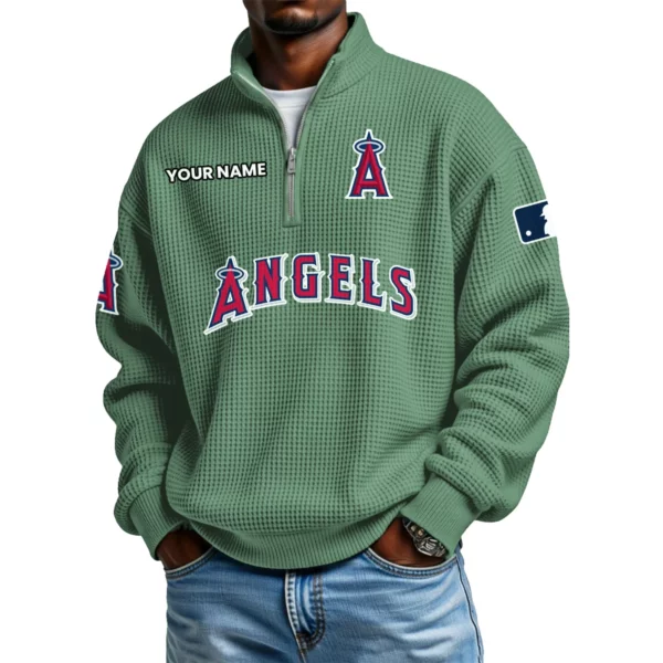 Los Angeles Angels Waffle Knit Quarter-Zip Long Sleeve Shirt Customize Name