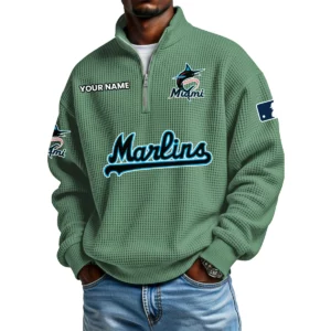 Miami Marlins Waffle Knit Quarter-Zip Long Sleeve Shirt Customize Name