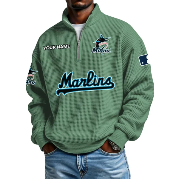 Miami Marlins Waffle Knit Quarter-Zip Long Sleeve Shirt Customize Name