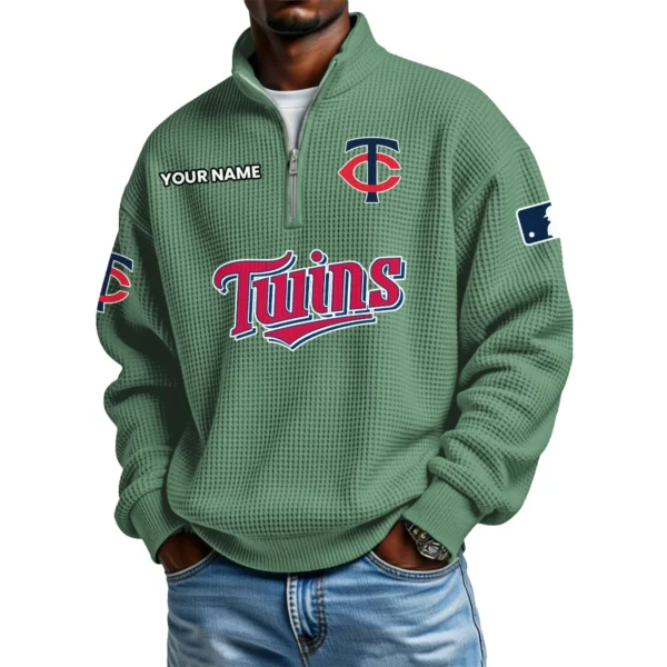 Minnesota Twins Waffle Knit Quarter-Zip Long Sleeve Shirt Customize Name