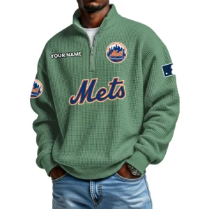 New York Mets Waffle Knit Quarter-Zip Long Sleeve Shirt Customize Name