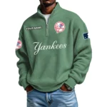 New York Yankees Waffle Knit Quarter-Zip Long Sleeve Shirt Customize Name