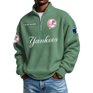 New York Yankees Waffle Knit Quarter-Zip Long Sleeve Shirt Customize Name