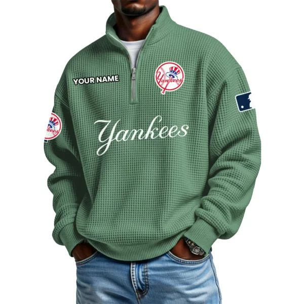 New York Yankees Waffle Knit Quarter-Zip Long Sleeve Shirt Customize Name