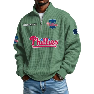 Philadelphia Phillies Waffle Knit Quarter-Zip Long Sleeve Shirt Customize Name